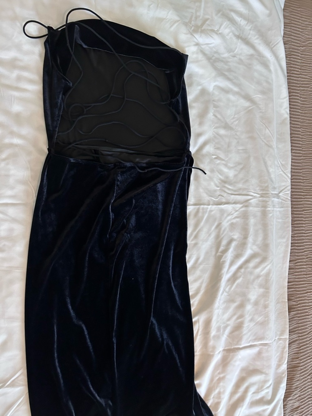 SHEIN Black Velvet Backless Slip Dress with Sheer Strappy Back